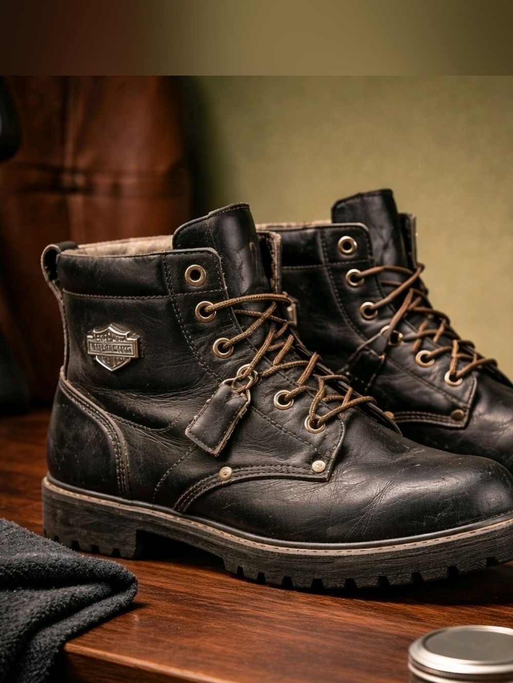 VTG 90's Harley Davidson Men's Sz 11 Motorcycle Black Leather Boys 91026